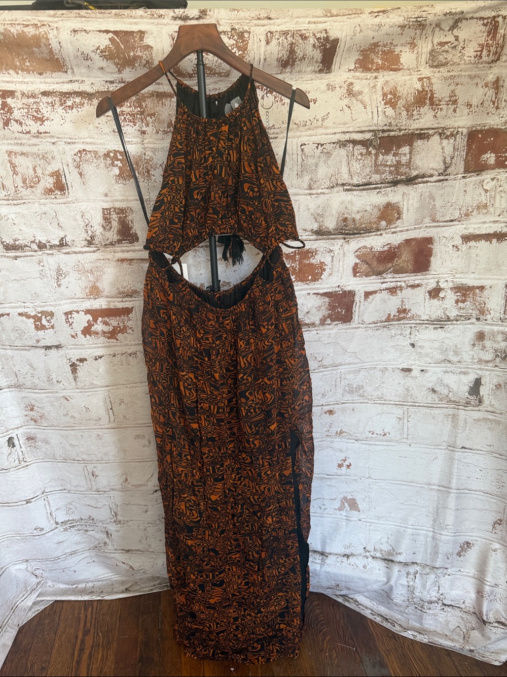 Free People Black and Orange Cutout Halter Maxi Dress